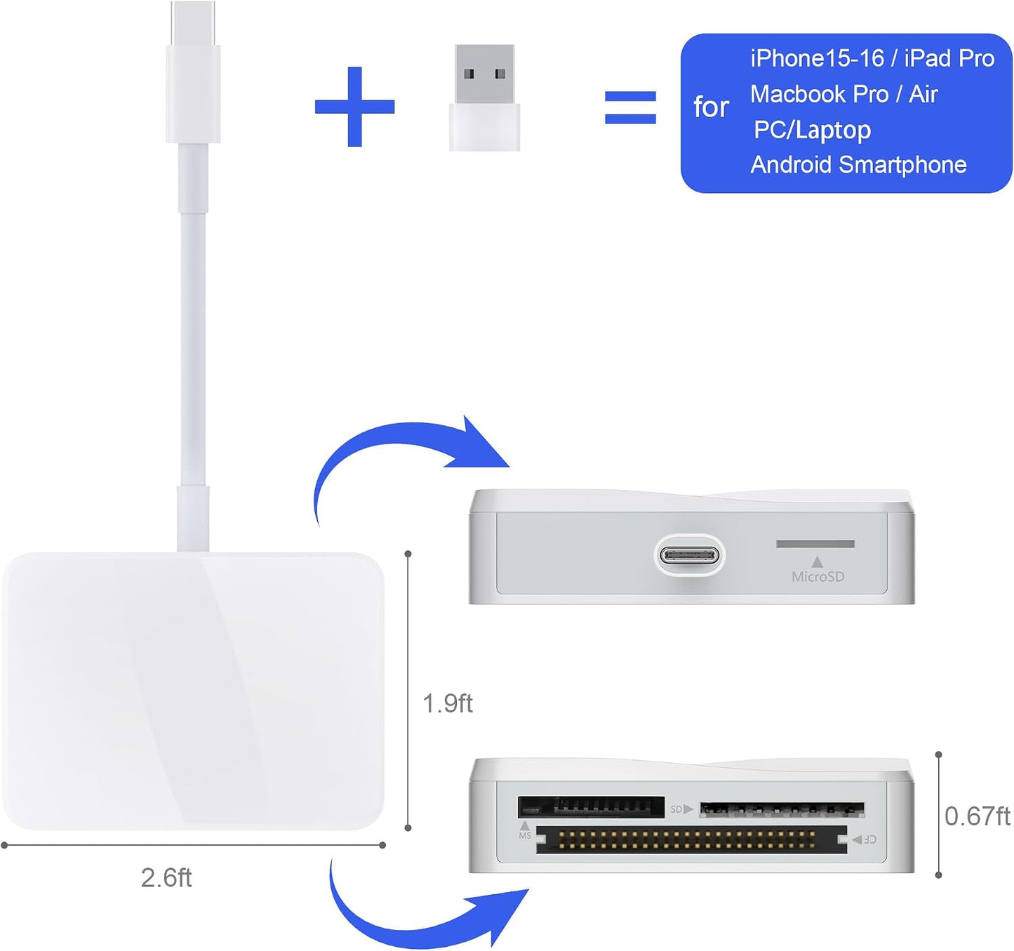 RRSITIAU 4 1 17/16/15 M4/M3/M2 SD Card Reader, in USB C to SD/TF/CF/MS Card Reader with USB to USB C Adapter Memroy