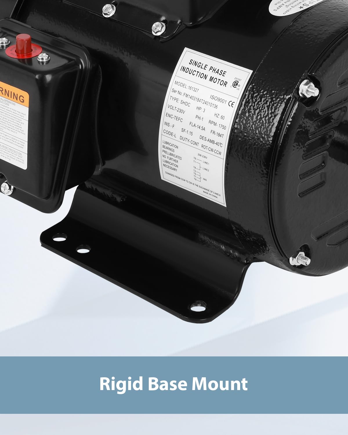Electric Motor 3HP, 1750RPM Farm Duty Motor, Single Phase Motor 4 Pole 1-1/8"Shaft Diameter 184T CW/CCW TEFC IP55 60HZ