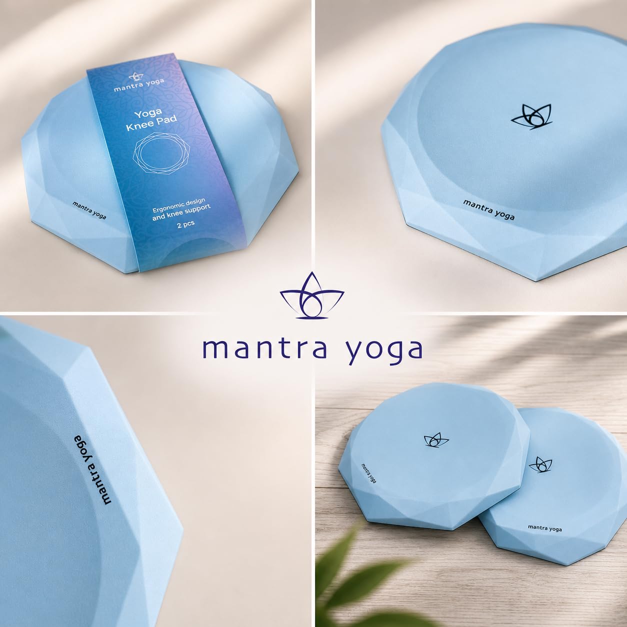 Mantra Yoga Knee Pads (Set of 2) – Extra Thick & Non-Slip Pads for Yoga, Pilates & Fitness – Ergonomic Design for Joint Protection – Lightweight, Portable & Durable Foam