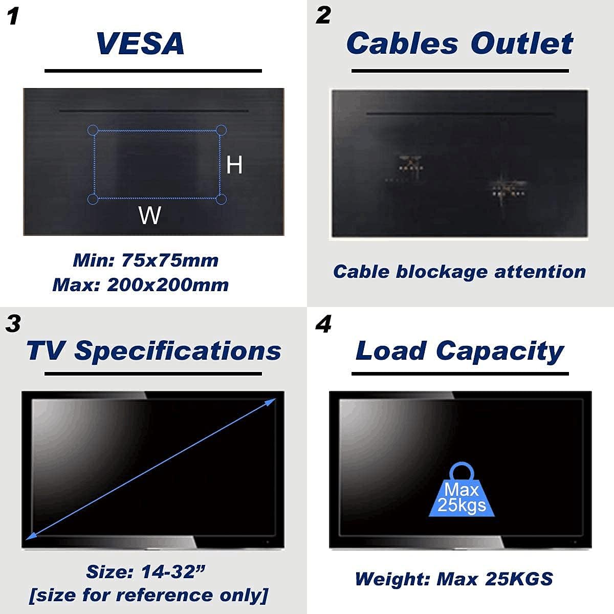 suptek 14-42 inch 200x200mm 55lbs 8" (MT3202) Tilt TV Wall Mount Bracket for Most LED, LCD and Plasma TV Mount with Max