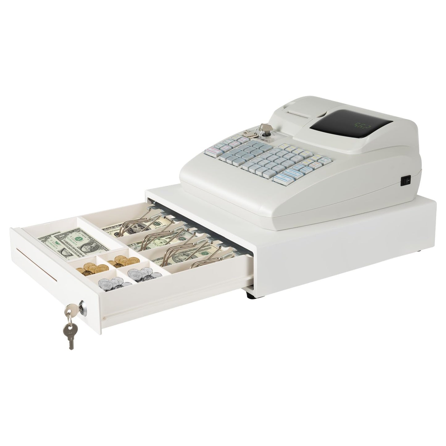 GUEYYSAN ECR100 Electronic Cash Register, 47 Keys Cash Register with High-Speed Thermal Print Head 9-Character LED Register White for Supermarket Shopping Mall Restaurant
