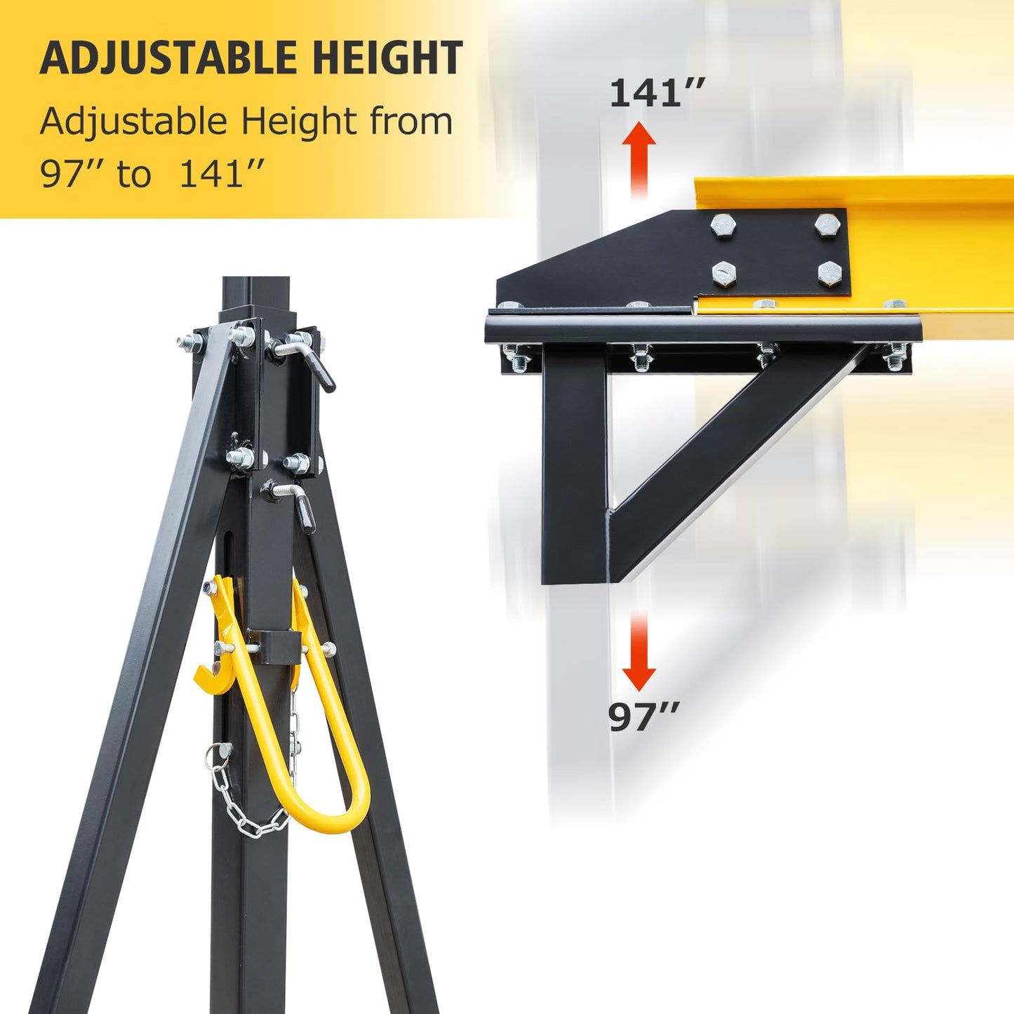 ExploreHorizon Adjustable Gantry Crane, 2 Ton Portable Lift Hoist with Height Range of 97" to 141", 4400 Lbs Load Capacity, Perfect for Factories, Construction Sites, Warehouses, and Auto Repairs