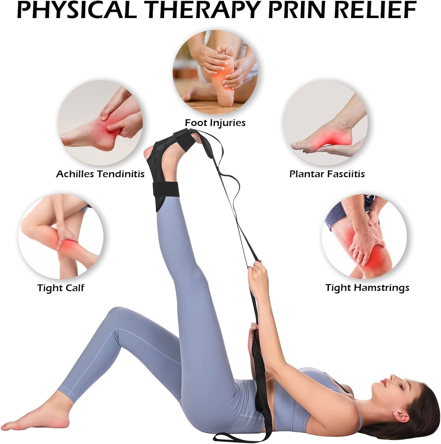 SHAZ Foot & Calf Stretcher, Fascia Hamstring Stretcher for Plantar Fasciitis, Achilles Tendonitis, Heel Spurs & Shin Splints - Yoga Leg Stretching Strap for Back Pain - Flex Strap for Physical Therapy