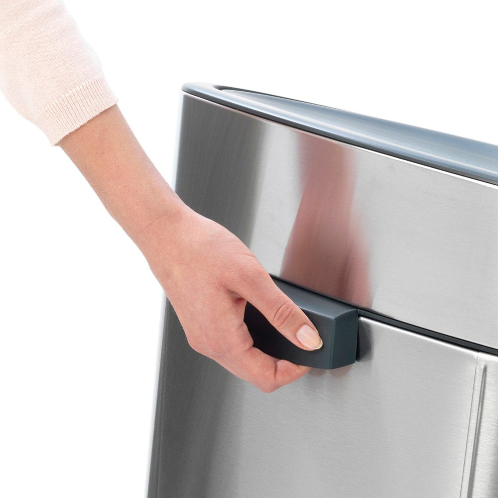 Brabantia Press-Top Kitchen Trash Can with Flat Back | White | 10.6 Gallon / 40L | Home Trash Can with Soft-Touch Stay-Open Lid & Removable Inner Bucket | Fits Flat Against Walls | + Trash Bags