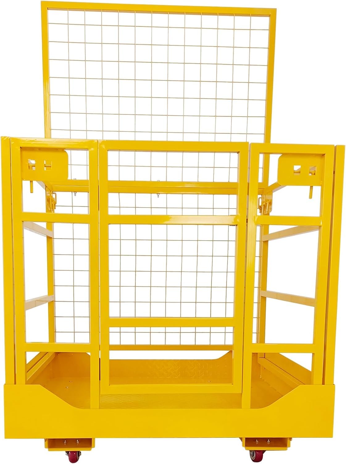 43"x45" Forklift Platform Safety Cage,Work Platform for Loader,Man Basket for Forklift,1800lbs Capacity with Safety Harness & Lock,2-Man Collapsible Lift Basket for Lifting Loader (Yellow W/Wheels)