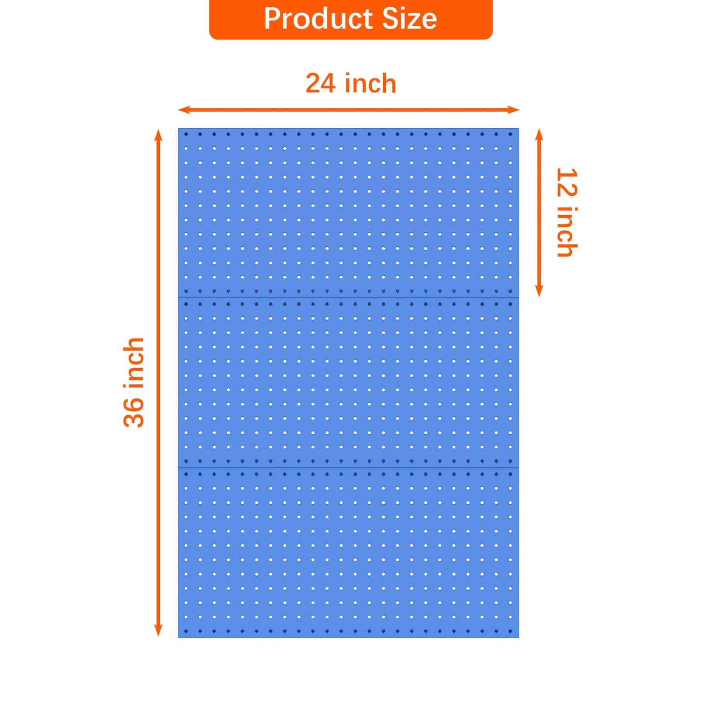 TORACK 3 PCS Metal Pegboard Panels(12x24 inch) for Wall Garage Utility Tools Storage Pegboard for Workbench, Modular Peg Board Tool Organizer Board Kit(Pack of 3, Blue)