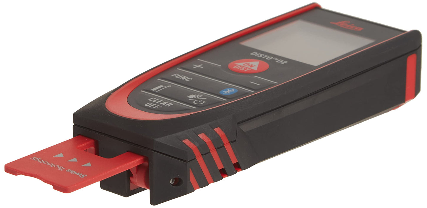 Leica Geosystems DISTO D2 New 330ft Laser Distance Measure with Bluetooth 4.0, Black/Red, 1.7 x 1 x 4.6 inches