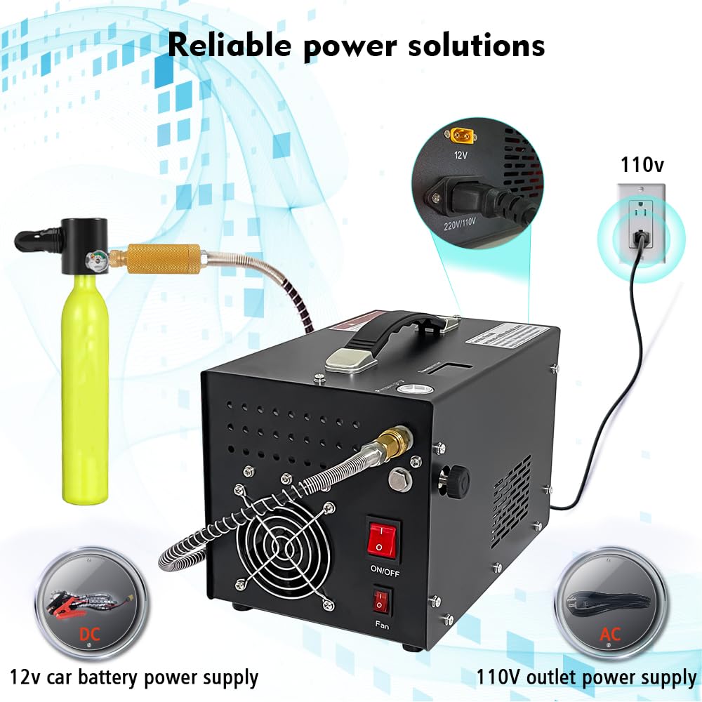 NUOGE Portable Air Compressor, 300W Electric, 4500 PSI Max Pressure, 40 Amp, Metal Construction, 60cm Hose