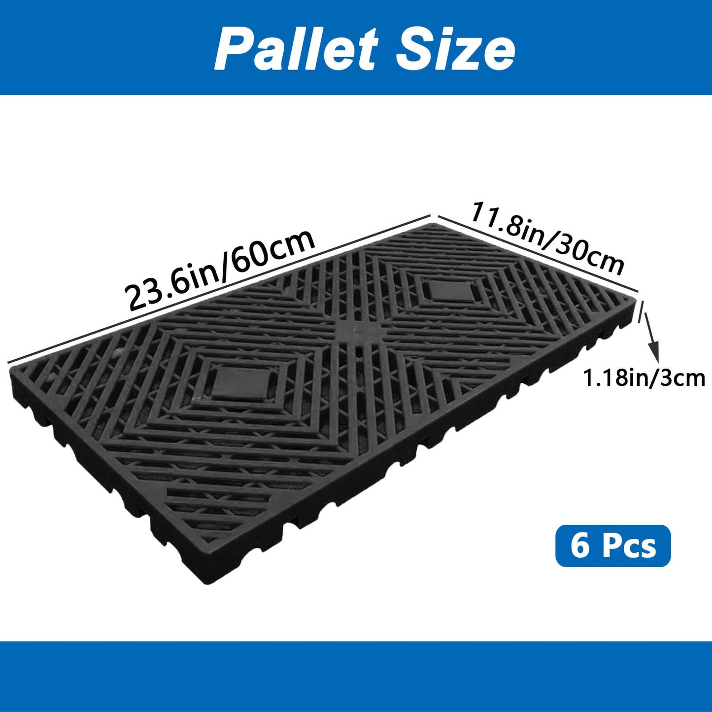 Plastic Pallets, Lightweight Moisture-Proof Waterproof Floor Pallet, Breathable Grid Ventilation Storage Pad, Applicable to Indoor and Outdoor, Garages, Kitchen, Basement (6 Pcs 11.8 * 23.6 * 1.18)