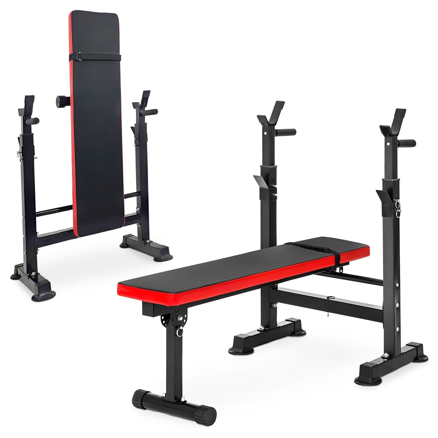 BalanceFrom Steel Weight Bench with Squat Rack, Adjustable Seat, and Recliner – Foldable Home Gym Equipment with 6-Position Barbell Holder and Leg Developer, 400 Pound User Capacity
