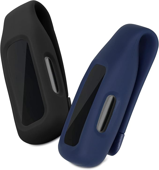 kwmobile 2X Clip Holders Compatible with Fitbit Inspire 3 / Inspire 2 / Ace 3 - Clip-On Holder Replacement Set - Black/Dark Blue