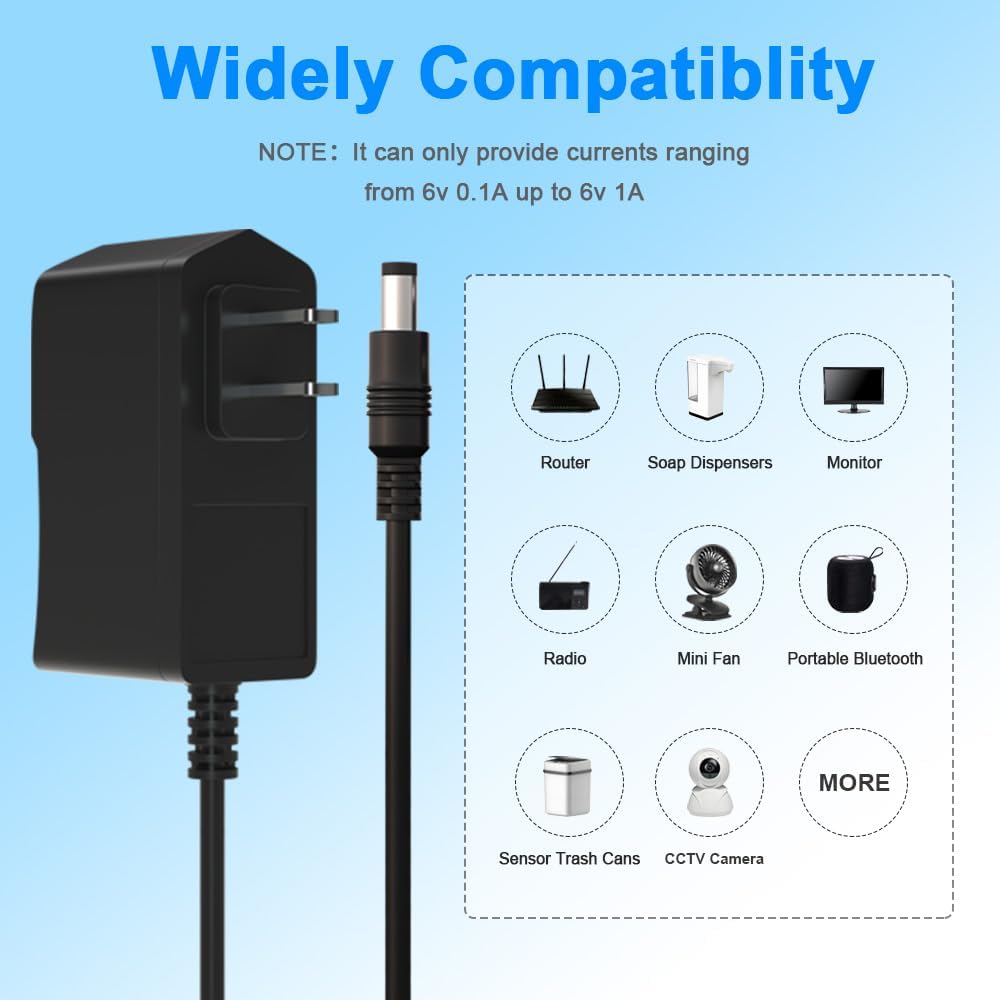 ENGFYADSY 6V 1A 100-240V 6 1Amp 6V 8 DC Power Supply Adapter AC to DC Volt Charger for Monitor Trash Can Doorbell Alarm