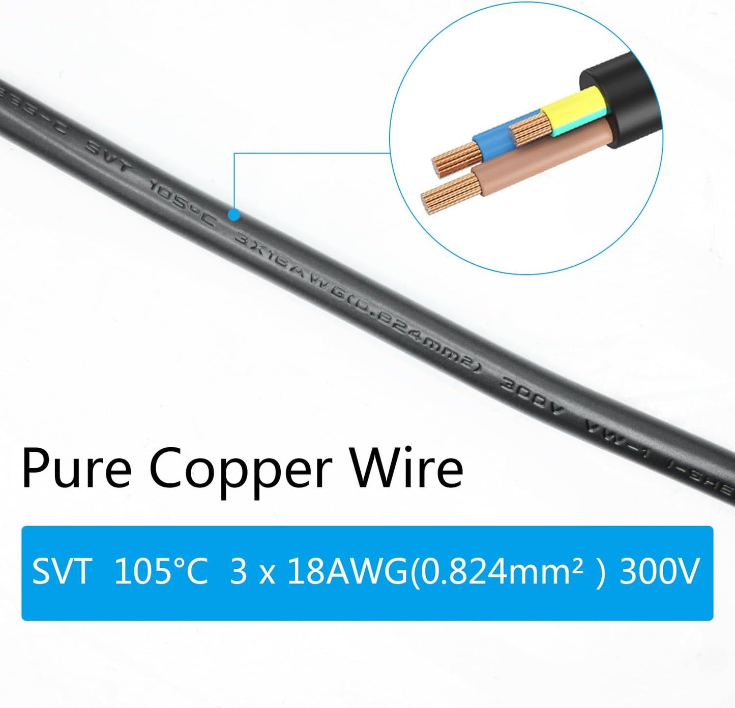 Maixbomr 3 5.9ft/1.8m,Down 10A 250V 18AWG 5-15P C13 C13 Prong AC Power Cord Angle to Power Cable,for PC