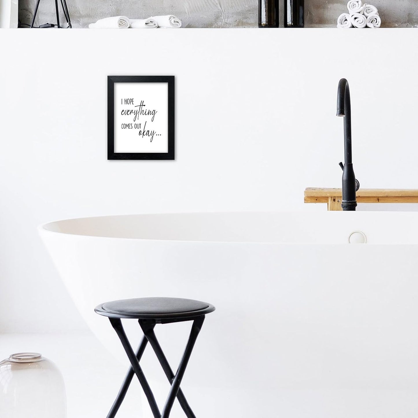 Pigort Funny Bathroom Sign - Black and White Wall Art Decor | 8x10 Inch Toilet Quote for Guest Room