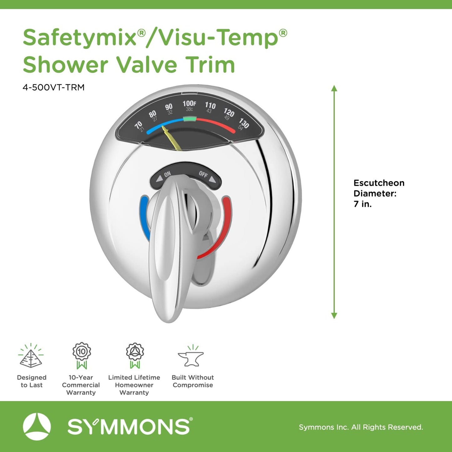 Symmons 4-500VT-TRM Visu-Temp Shower Valve Trim in Polished Chrome (Valve Not Included)