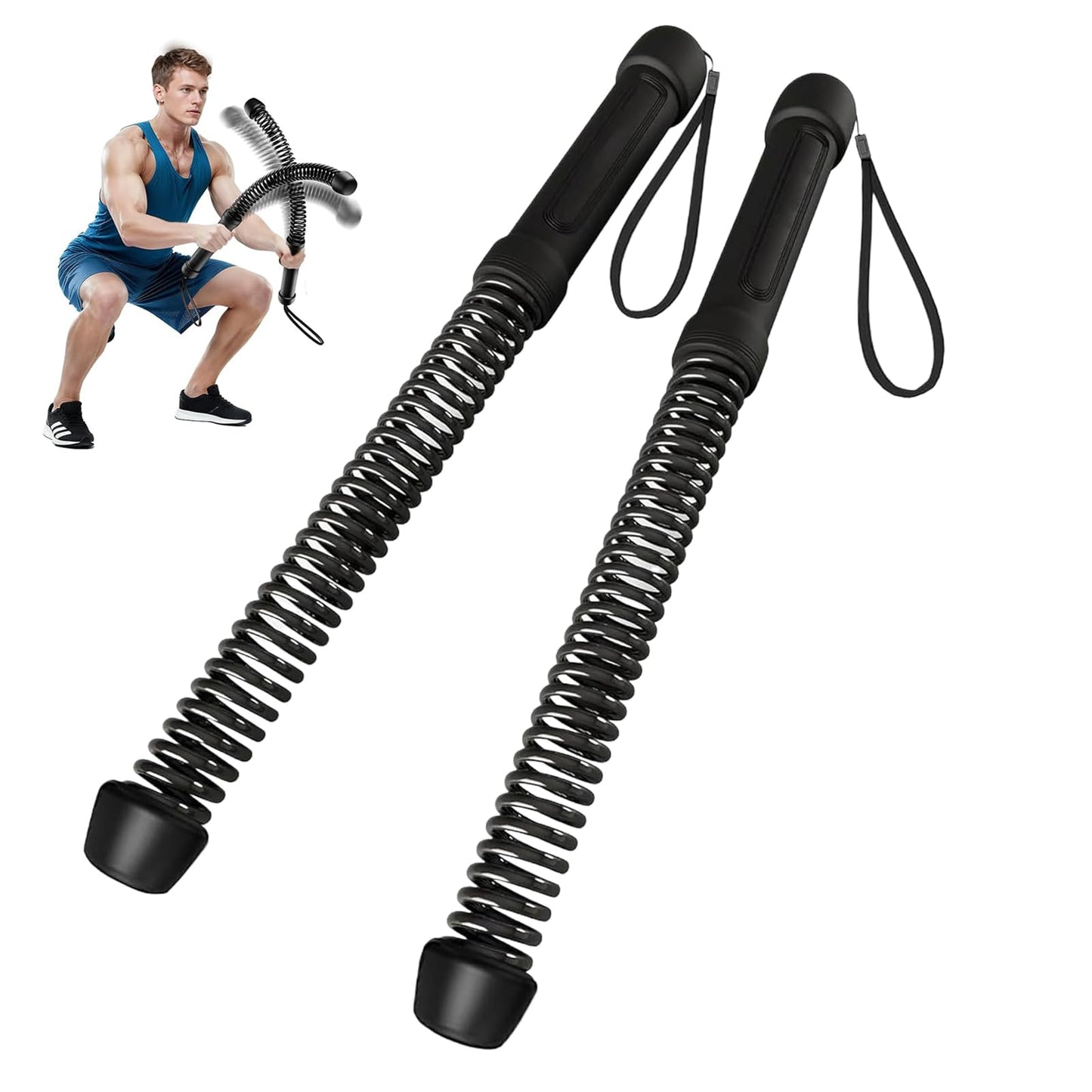 RunBaiNian Cordless Battle Rope 2-Piece Set Heavy-Duty Portable Training (heise)
