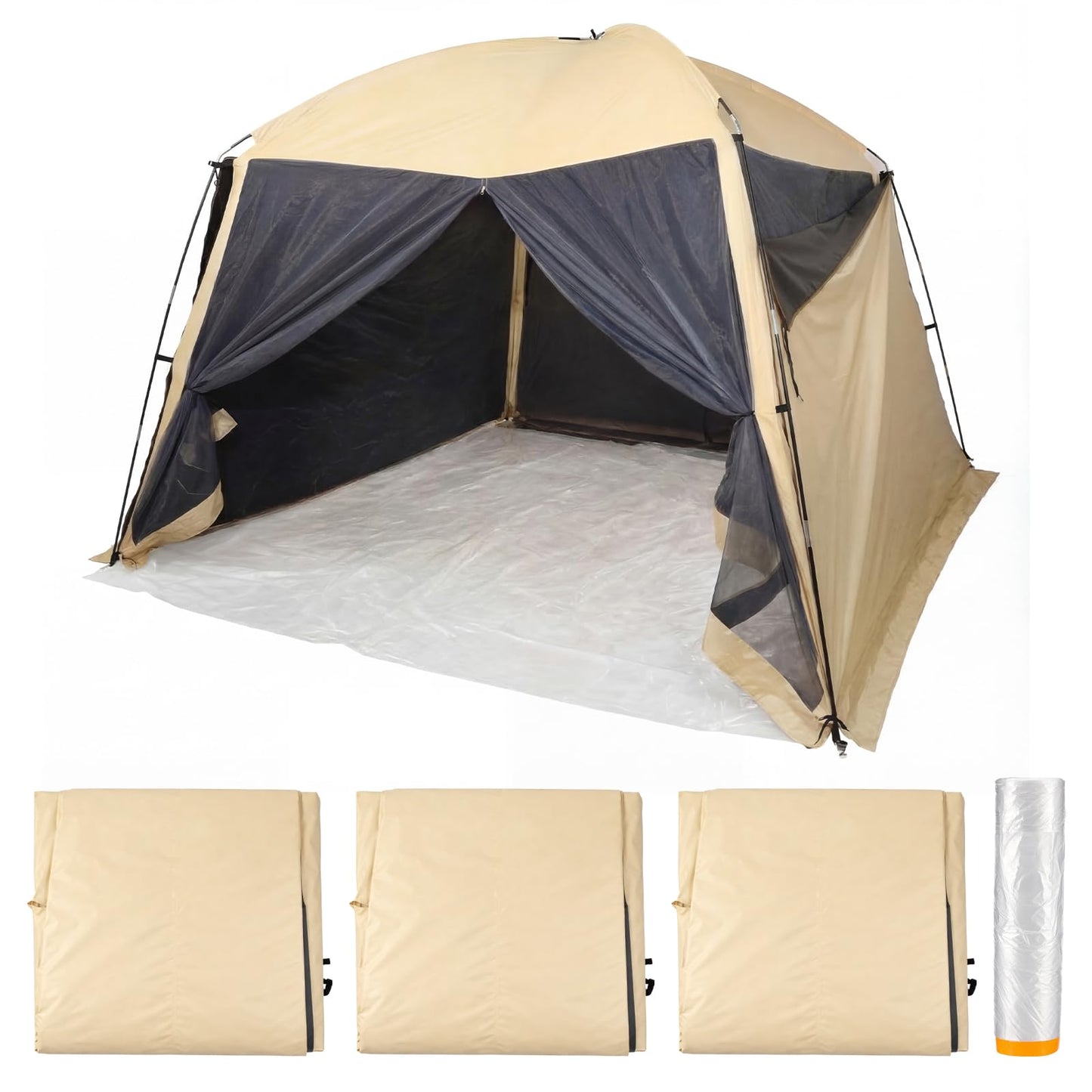 Maasechs Portable Paint Booth Tent 10.8 x 10.8 x 7.9 FT Extra Large Spray Paint Tent with Removable Walls Mesh Screen Floor Protection Plastic Film for DIY Furniture Hobby Tool Spray Shelter Painting