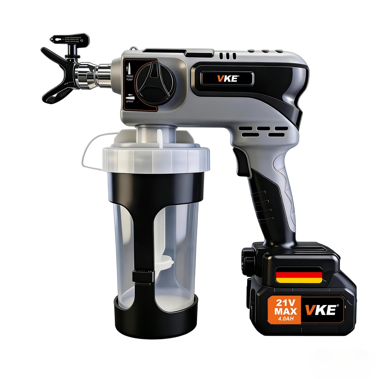 VKE Airless Handheld Paint Sprayer, Airless Sprayer with Battery, 3 × 1300ml Container Easy to Clean, 2 Nozzles and 6 Speed, Airless Paint Sprayer for Painting Walls, Doors, Fences DIY Projects