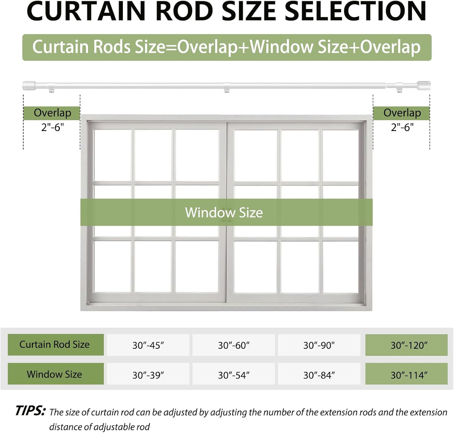 Adjustable 5/8” Diameter Curtain Rods by [Brand Name] | 30-120 Inch for Windows with Brackets