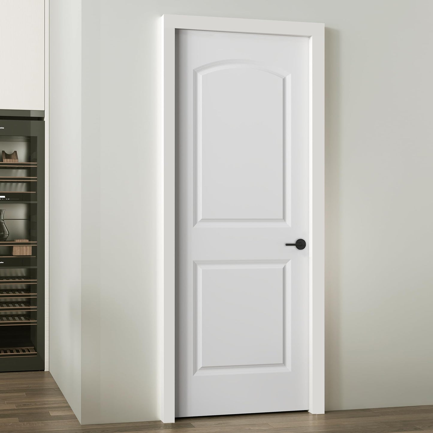 JUBEST 30"x80" Raised 2-Panel White Primed Hollow Core Interior Molded Door Slab with Arch Design, NOT Pre-drilled and NOT Included Hardware, Round Top Smooth Paintable Interior Door
