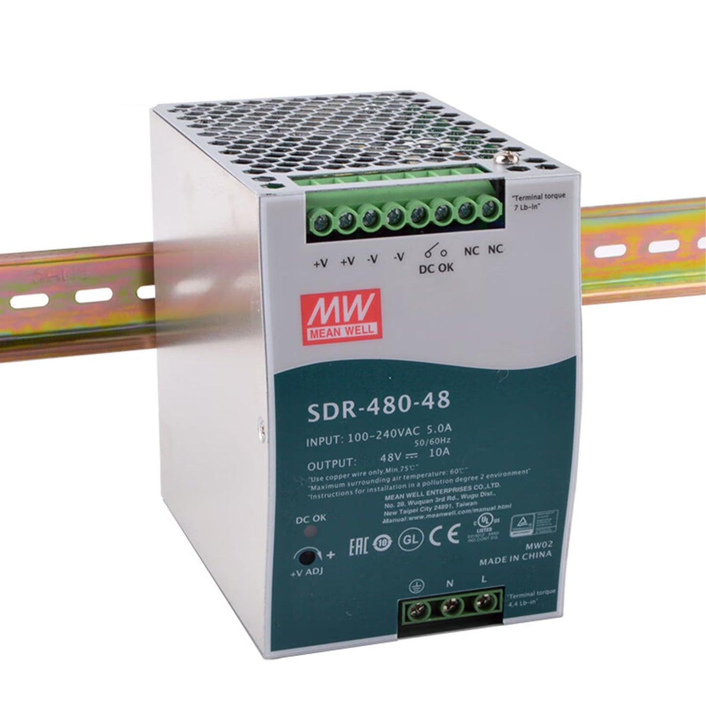 MedInnov SDR-480-48 480W 48V 10A High Power Industrial Power Supply - Robust and Reliable for Demanding Electromechanical Equipment Applications, DIN Rail Mount