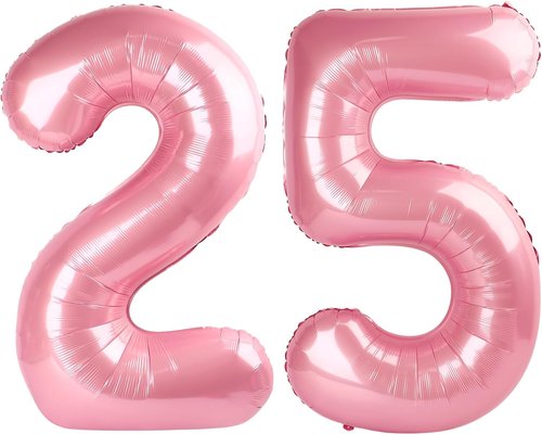 25 Balloon Numbers - 40 Inch Pastel Pink Foil Decorations for 25th Birthday & Anniversary