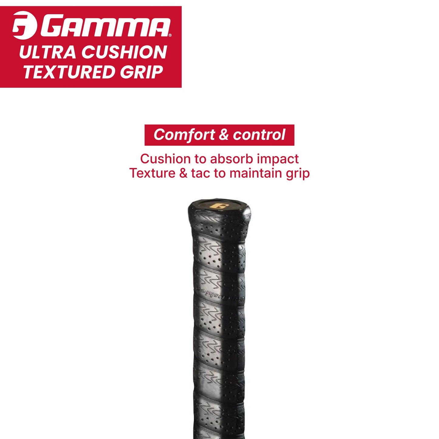 GAMMA Sports Tennis Racquet Ultra Cushion Replacement Grip – Contoured Multi Black with Textured Perforations for Enhanced Absorption, Comfort, and Control
