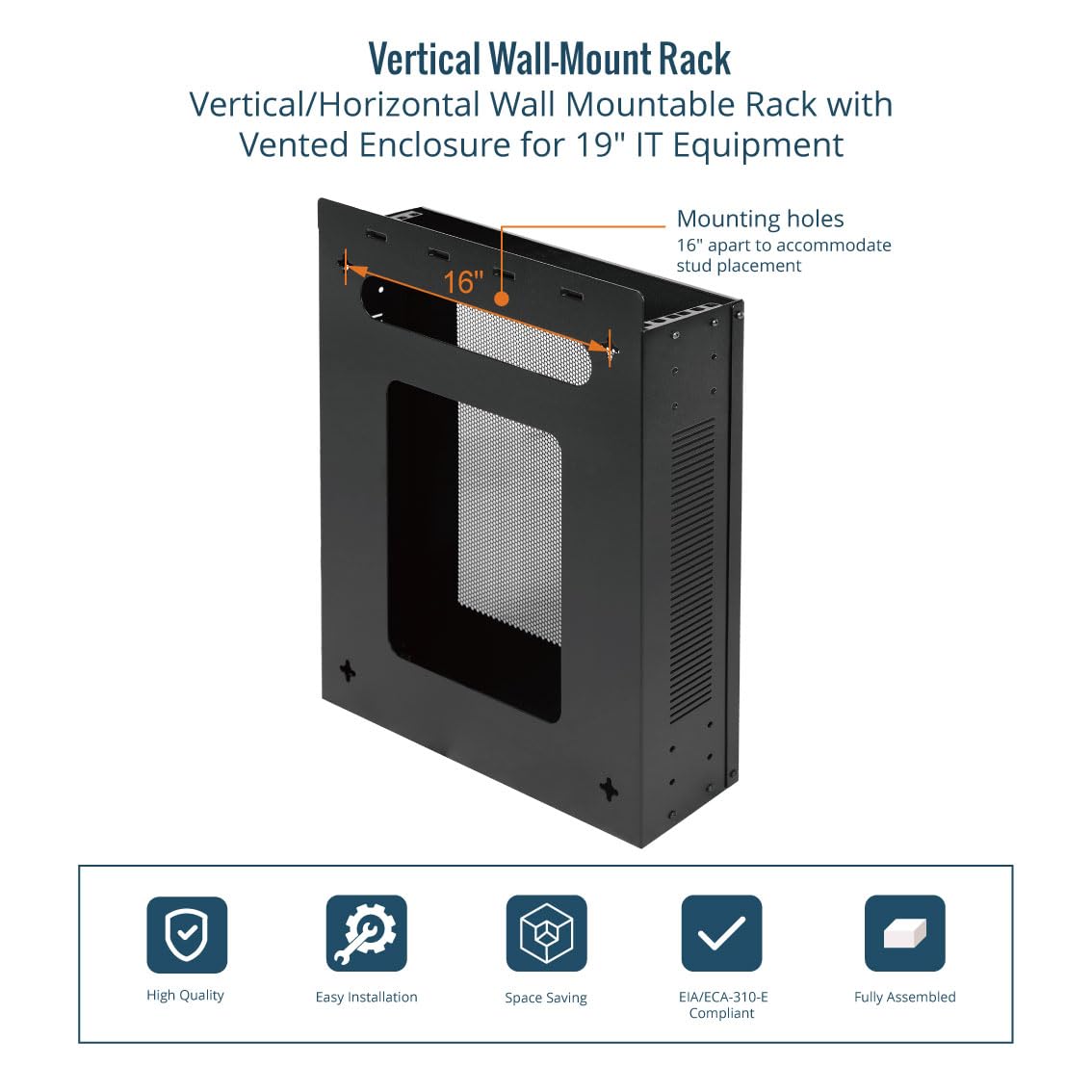 Tecmojo 2U Vertical/Horizontal Wall Mountable Server Rack, with Vented Enclosure for 19" IT Equipment, Cable Modems, Telecom, A/V, Black