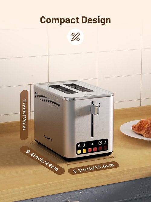 KEENSTAR Touch Screen 2-Slice Toaster with 6 Browning Levels, Bagel, Defrost & Timer, Wide 1.5" Slots, Removable Crumb Tray, 900W Stainless Steel Smart Toaster for Bagels, Breads & Waffles
