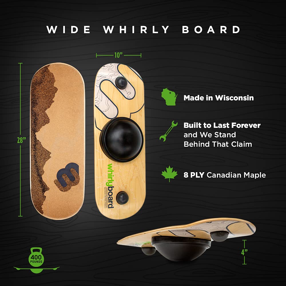 Whirly Board Wide 360˚ Wooden Balance Boards | Standing Desk Balance Board | Wobble Board Portable Home Gym | Snowboard Training | Surf trainer | Balance Board for Kids & Adults | Core Balance Trainer
