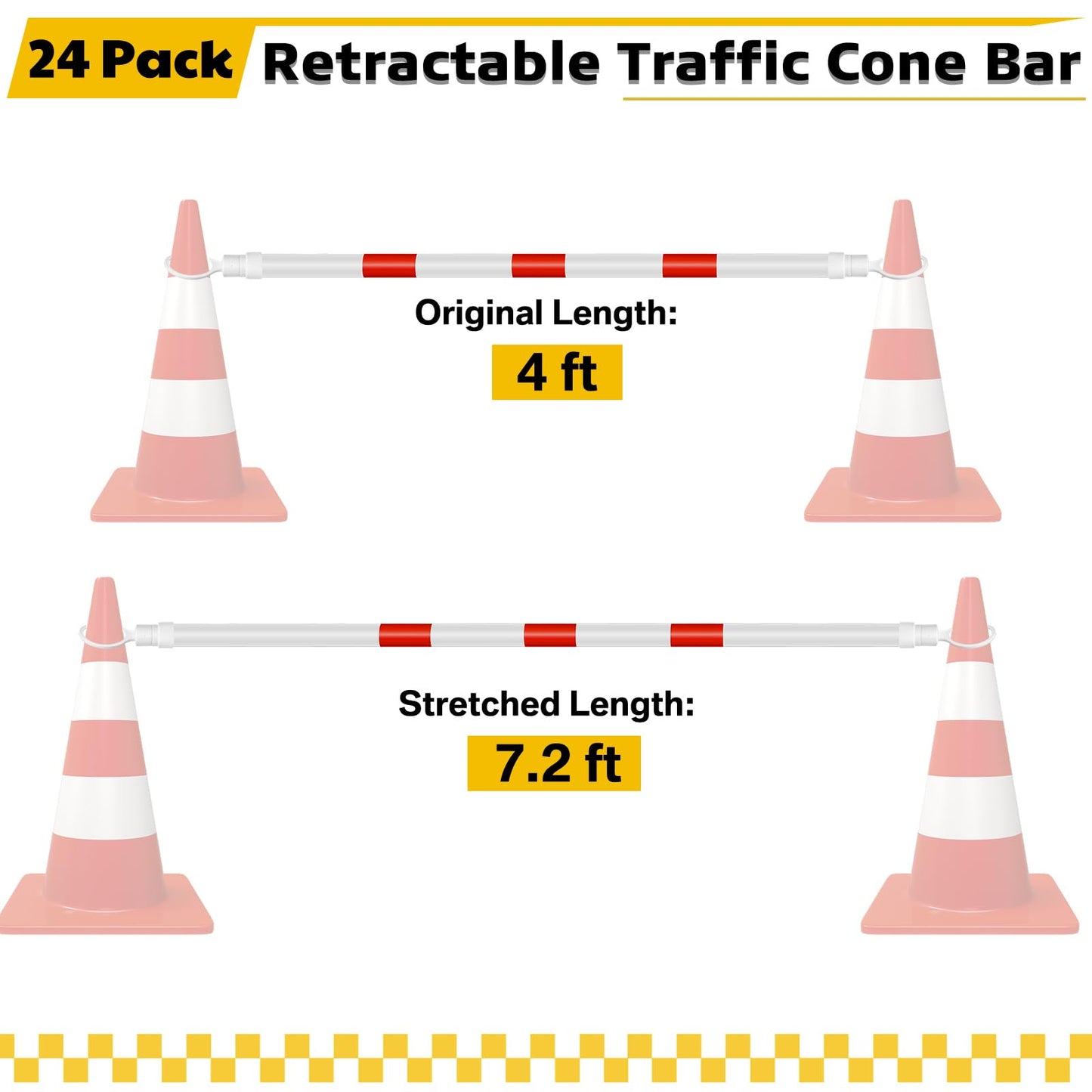 Huwena 24 Pcs 12 Pcs Retractable Traffic Cone Bar from 4ft to 7.2ft Expandable Safety Cone Bars Lightweight Traffic Barricade for Road Parking Use, Parking Lots, Road Construction