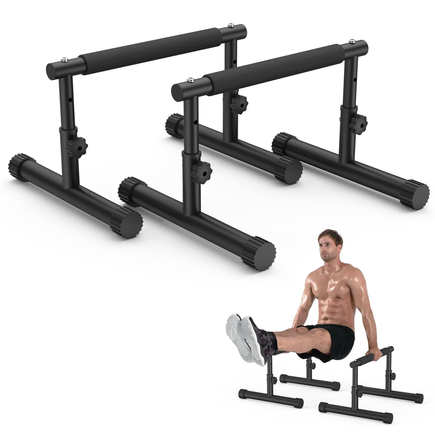 IMAYCC Push Up Bar, Adjustable 7.5" and 10.6" High Parallettes Bars & Dip Bar With Full-Cover Foam Grips, No Wobbling Calisthenics Equipment For Handstand, L-Sit, Gymnastics, Strength Training Home Gym