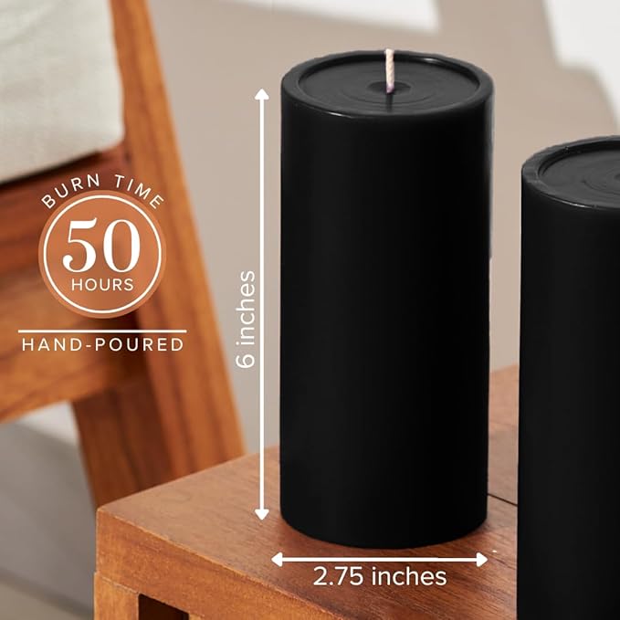 Simply Soson 3x6 inch Black Pillar Candles Set of 3, Smooth Texture, Unscented Black Candles, Dripless Candles, 3 inch Pillar Candles Ideal as Wedding, Parties, Spas, Dinner, Home Decoration, Church
