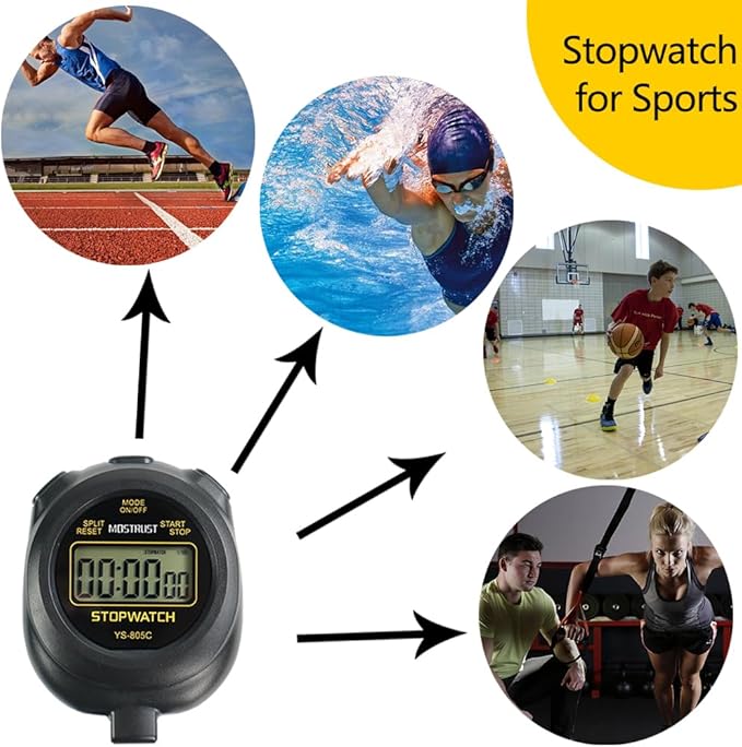 Digital Simple Stopwatch Timer, Single Lap Stopwatch Countdown Timer with On/Off, AAA Battery(Included) Stopwatch for Kids Students Coaches (Black)