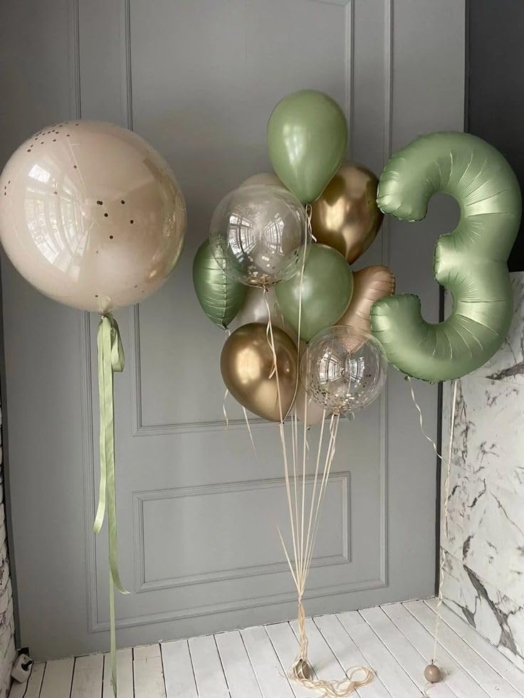 Numbers Balloon - 40 Inch Large Olive Green 3 for Birthday Decor | Perfect for Three-Year-Old Celebrations