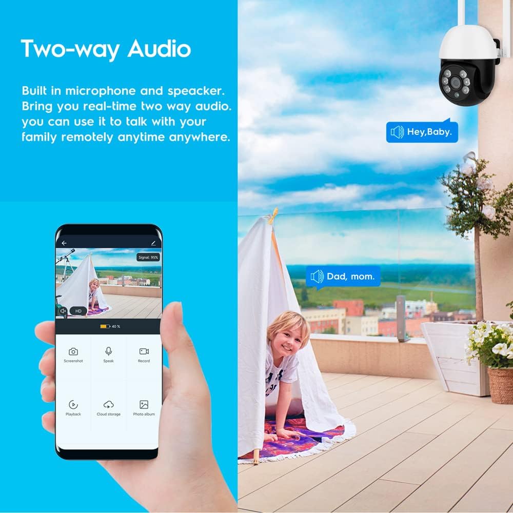 funxwe 1080P Smart WiFi PTZ Security IP Camera, Wireless HD Pan Tilt Camera, Two Way Audio Siren Motion Detection