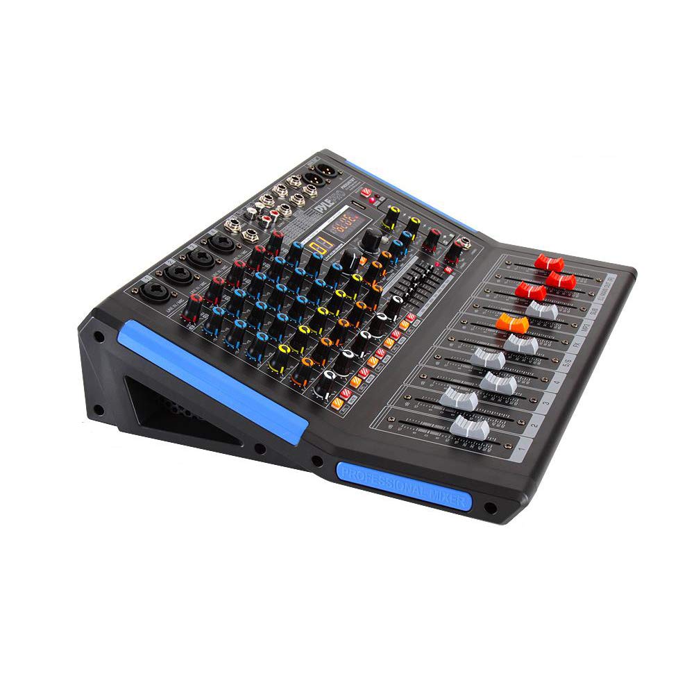 Pyle 6-Channel Console Style Audio Mixer with Bluetooth - DJ Sound Controller, 4 XLR / Combo Inputs, Sub Out, +48V Phantom, USB-A In, 16 DSP Effects, MP3 Player, 7-Band EQ - PMXU67BT