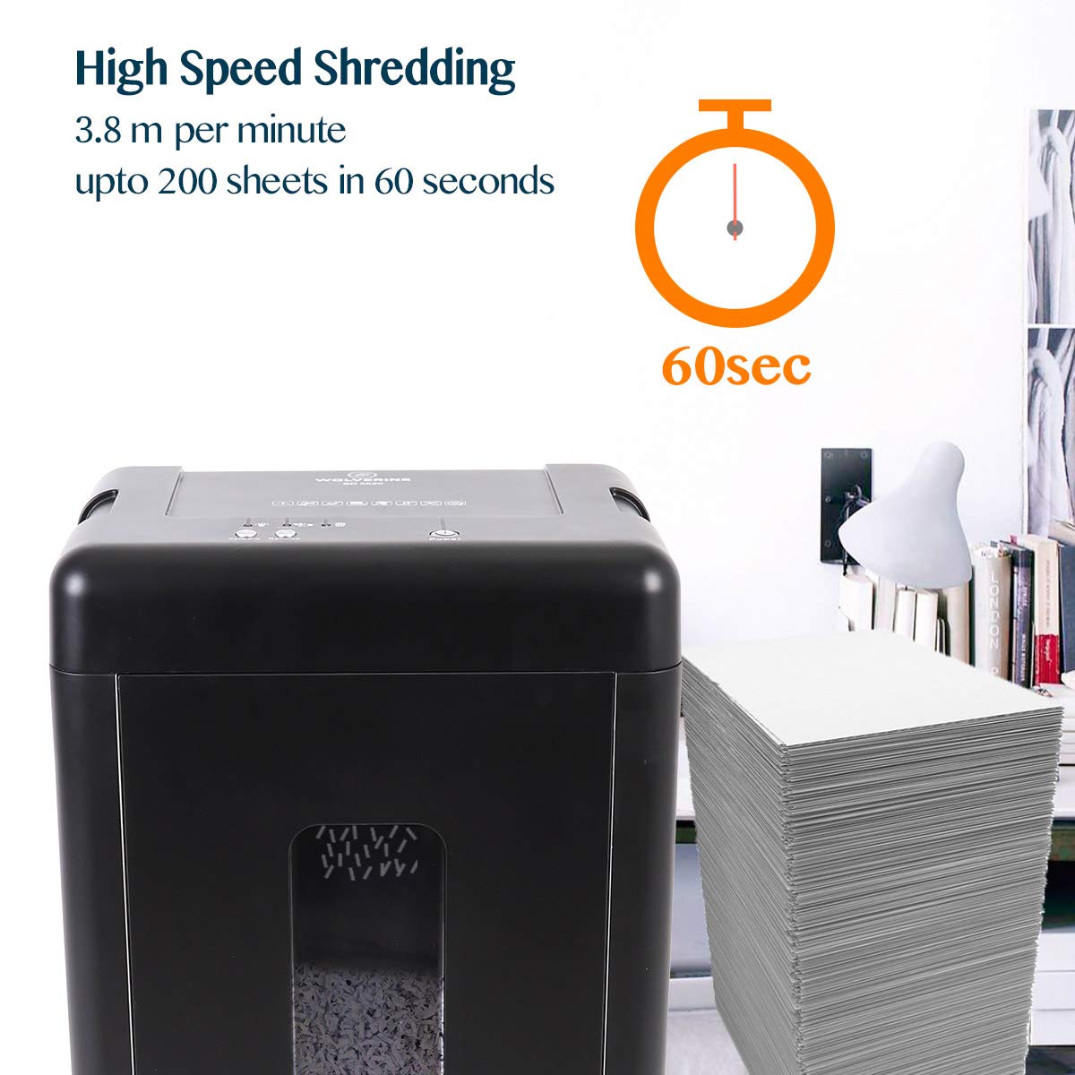 WOLVERINE 15-Sheet Super Micro Cut High Security Level P-5 Heavy Duty Paper/CD/Card Shredder for Home Office, Ultra Quiet by Manganese-Steel Cutter and 8 Gallons Pullout Waste Bin SD9520 (Black ETL)
