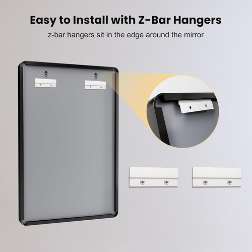LOAAO Black Metal Framed Bathroom Mirror - 38x38 Inch Rounded Rectangle, Anti-Rust, Versatile Hanging Options