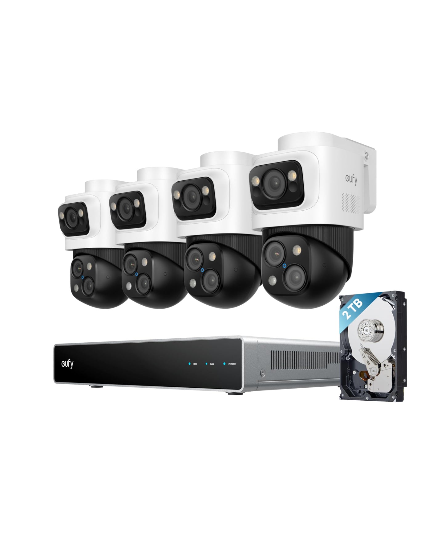 eufy 4K NVR Security Camera System S4 Max, Power Over Ethernet, Wired, 24/7 Recording, Triple Lens Bullet-PTZ Cam, 360° PTZ, Up to 16CH, Cross-Cam Tracking, 8× Auto Zoom, Smart Video Search, 2TB HDD