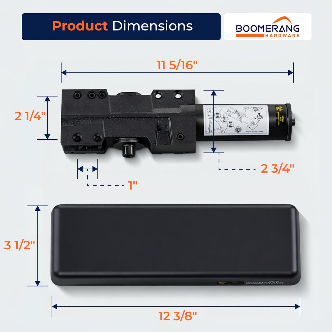 Boomerang D9016 Extra Heavy-Duty Designer Auto Commercial Door Closer, Multiple Mount Options, Door Closer for Extreme Traffic Areas, ADA & UL 3 Hour Fire Rated, Matte Black (US19)