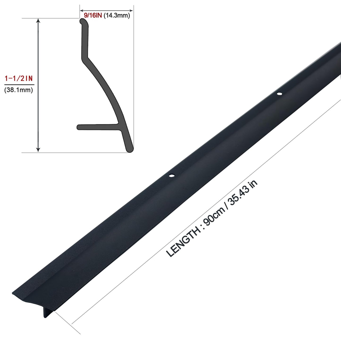 DAILISEN 35.43 in / 90cm L Aluminum Door Drip Cap with Screws, Rain Drip Guard, Door Bottom Sweep Edge Deflector,Overall Height 1-1/2 in, 2 Pcs Black