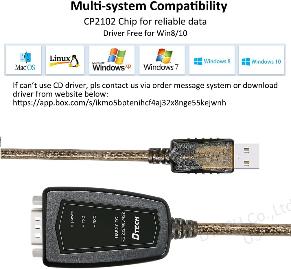DTECH RS422 RS485 R232 (3 1 5V 11 10 8 7 (1.5ft) USB to Serial Adapter to USB Cable in Interface) Supports DC