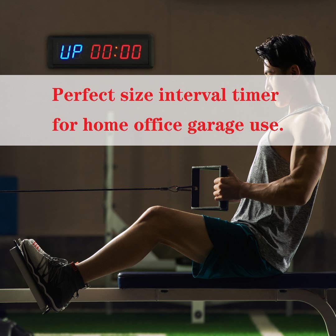 Ledbrigym Gym Timer Clock Digital Interval Tabata Workouts Fitness Wall Small with Remote Home Garage Office Jujitsu School Referee Studio Church Service (Two Blue+Four Red 1.5")