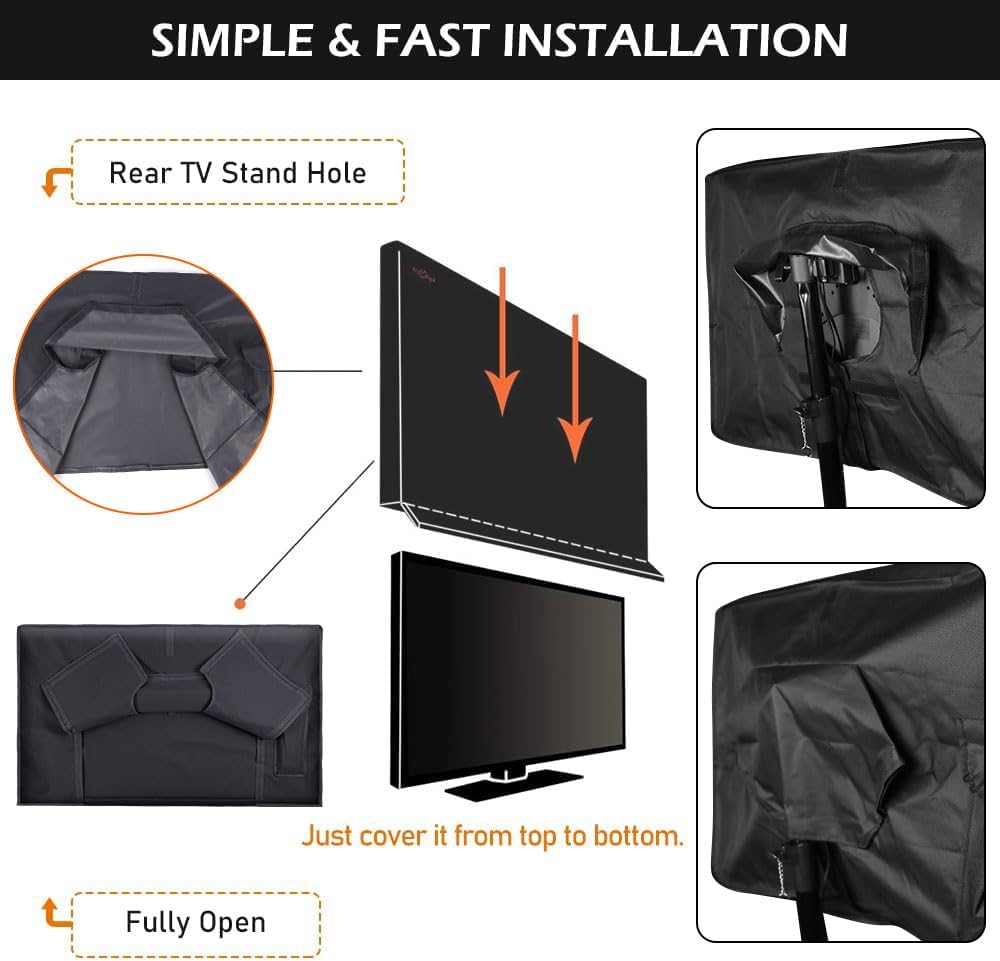 30-32 Inch 600D HOMEYA Outdoor TV Cover with Clear Scratch Resistant Front Flap + Bottom Cover, Weatherproof