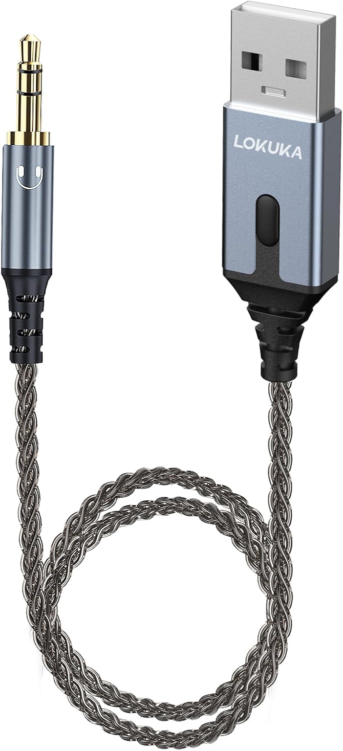 LOKUKA 5.3 3.5mm 8-Strand Bluetooth to Aux Adapter for Car or Speaker, Bluetooth Receiver with Single Crystal Copper