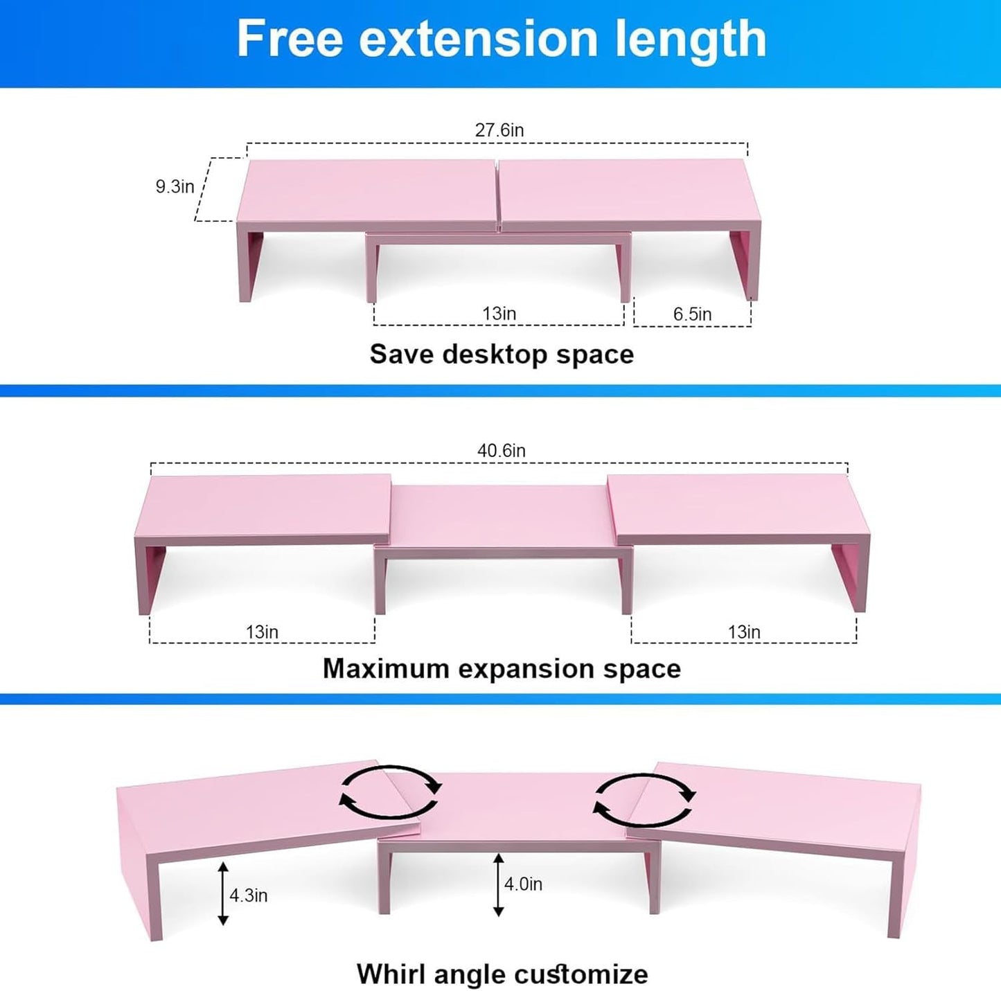 Desk Organizers and Accessories, Dual Monitor Stand Riser, Monitor Desk Shelf for Desktop Organization (Pink)