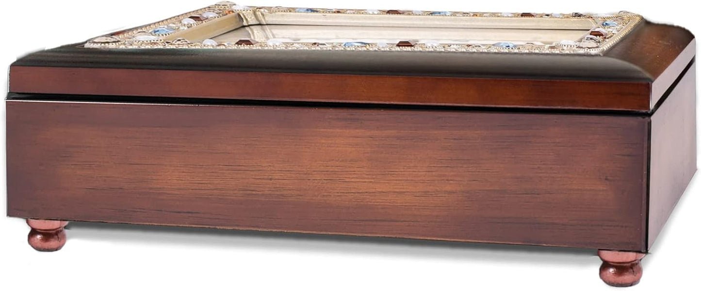 Cottage Garden Jeweled Music Box - Walnut Wood Finish | Plays "Amazing Grace" Tune