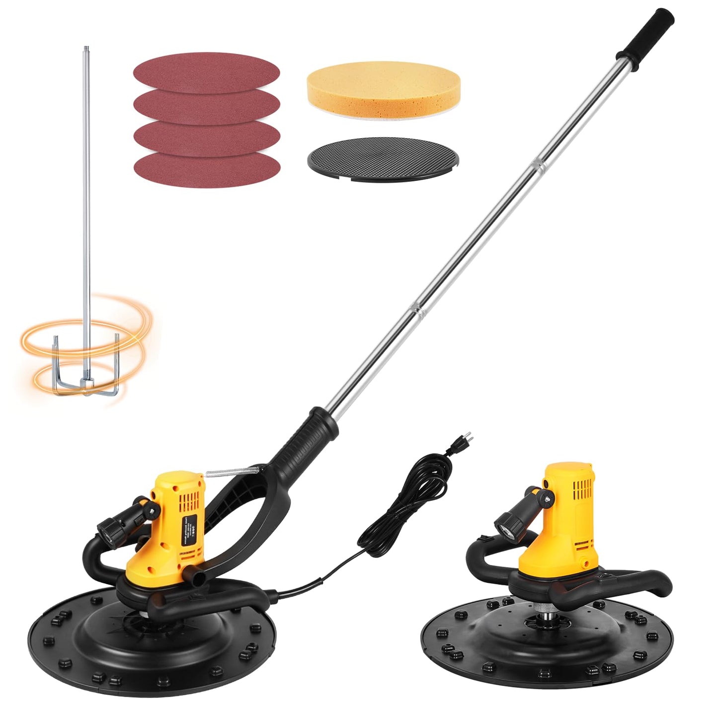 Meticuloso 110V Concrete Trowel with Extension Rod, Concrete Mixer, Wall Smoothing Polishing Machine, 80-200RPM 1680W Electric Plaster Mortar Cement Putty Trowel