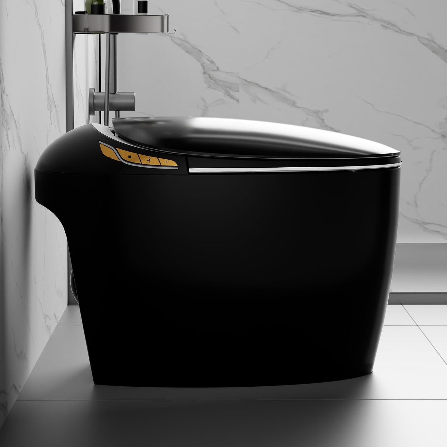 Unique Smart Toilet with Bidet Built In, Intelligent One Piece Toilet For Modern Bathroom, Auto Open/Close Seat, Foot Sensor, LED Display,Night Light, Warm Water & Dryer (Black)